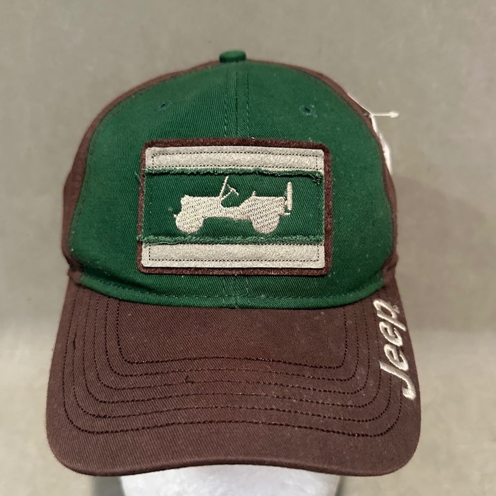 Jeep Mens Baseball Cap Green Brown Cotton Adjustable Hat OSFA Classic Logo Patch